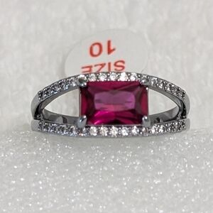 NWT Bomb Party Lab Created Ruby Corundum Hematite Plated Size 10 Ring
